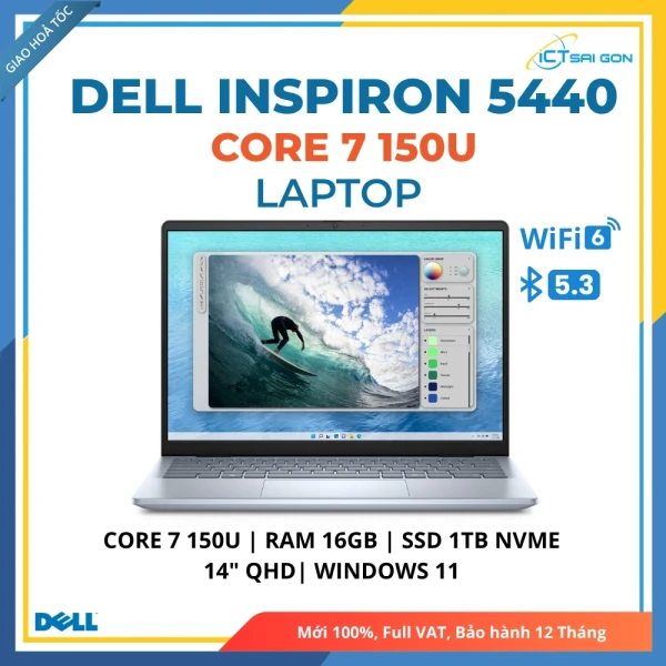 Laptop Dell Inspiron 5440 Core™ 7 150U/ Ram 16GB/ SSD 1TB NVMe/ Màn hình 14" QHD 300Nits/ Windows 11 Ice Blue