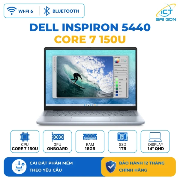 Laptop Dell Inspiron 5440 Core™ 7 150U/ Ram 16GB/ SSD 1TB NVMe/ Màn hình 14" QHD 300Nits/ Ice Blue