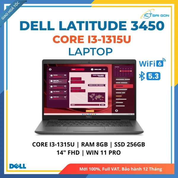 Laptop Dell Latitude 3450 Core i3-1315U/ Ram 8GB/ SSD 256GB/ Màn hình 14" FHD/ Windows 11 Pro/ Backlist Copilot Hotkey