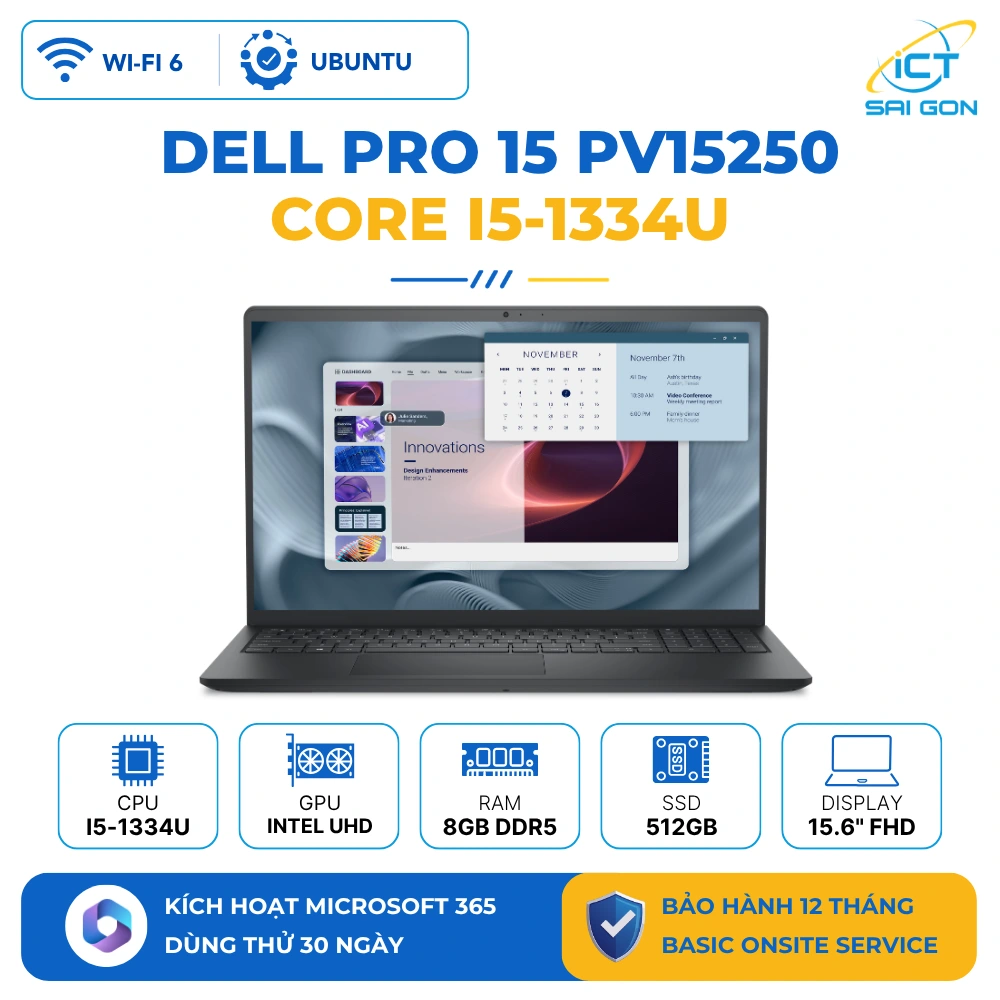 Laptop Dell Pro 15 Essential PV15250 (P112F013) Core™ i5-1334U 8GB 512GB 15.6" FHD (1920x1080) Ubuntu Black