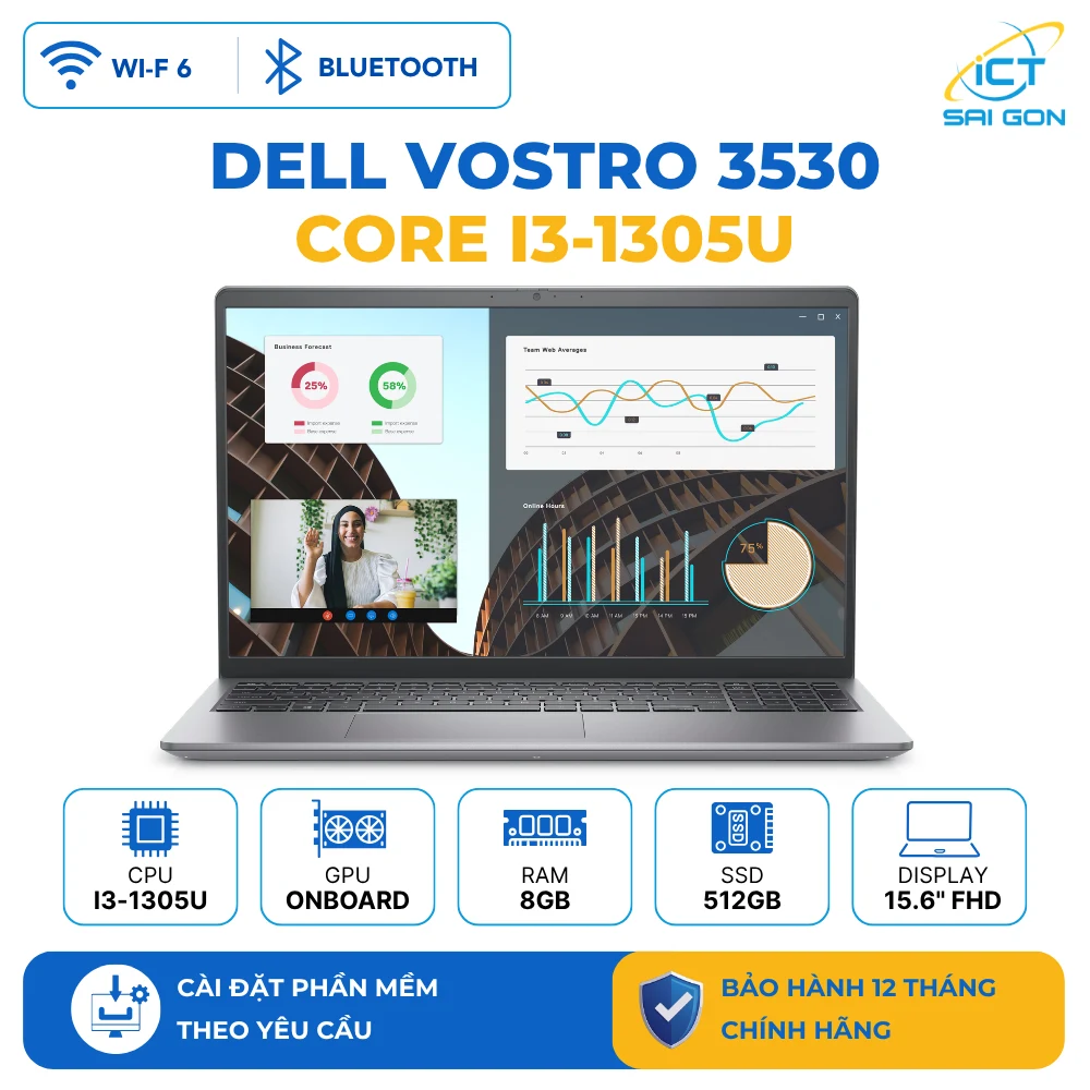 Laptop Dell Vostro 3530 I3-1305U/8GB/512GB/15.6" FHD EKB Black Free Dos