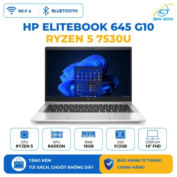 Laptop HP Elitebook 645 G10 Ryzen 5 7530U/AMD Radeon/RAM 16GB/SSD 512GB/14inch FHD