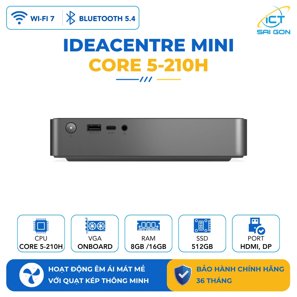 Máy tính để bàn LENOVO IdeaCentre Mini 01IRH10R Core 5-210H/8GD5/512GSSD/WiFi7/BT/W11SL/3Y/XÁM