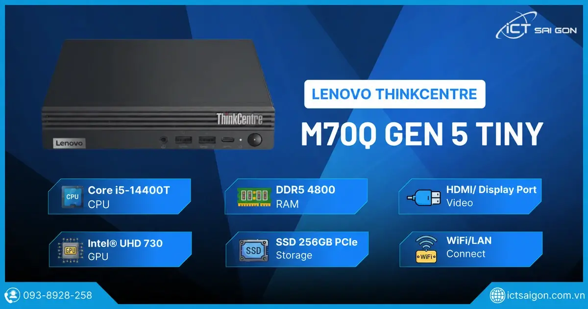 Lenovo M70q Gen 5 Tiny i5-14400T với đồ họa Intel UHD 730