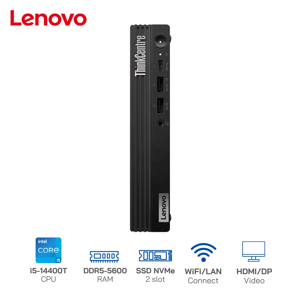 Máy bộ Mini PC Lenovo ThinkCentre M70q Gen 5 Tiny Core i5-14400T, Ram 16GB, SSD 256GB, Wifi 6, Win 11