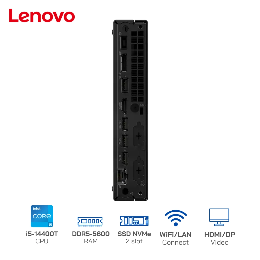 Máy bộ Mini PC Lenovo ThinkCentre M70q Gen 5 Tiny Core i5-14400T, Ram 16GB, SSD 256GB, Wifi 6, Win 11