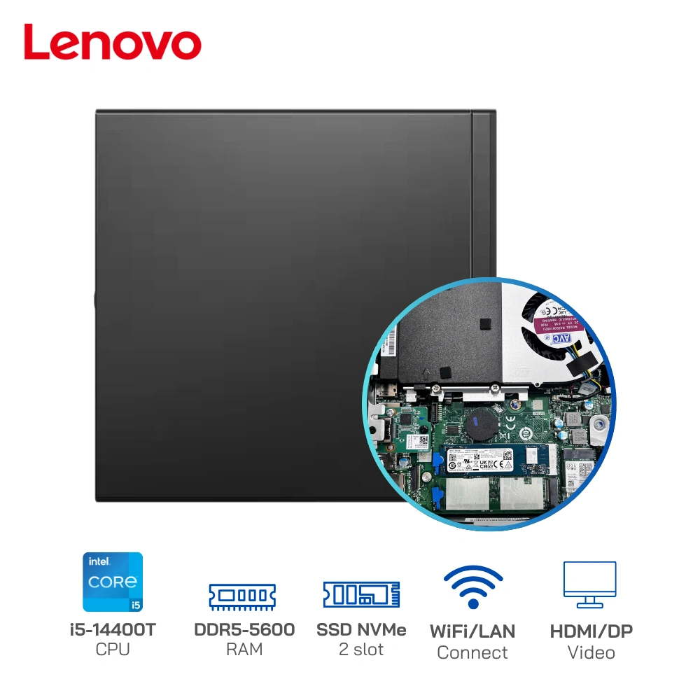 Máy bộ Mini PC Lenovo ThinkCentre M70q Gen 5 Tiny Core i5-14400T, Ram 16GB, SSD 256GB, Wifi 6, Win 11