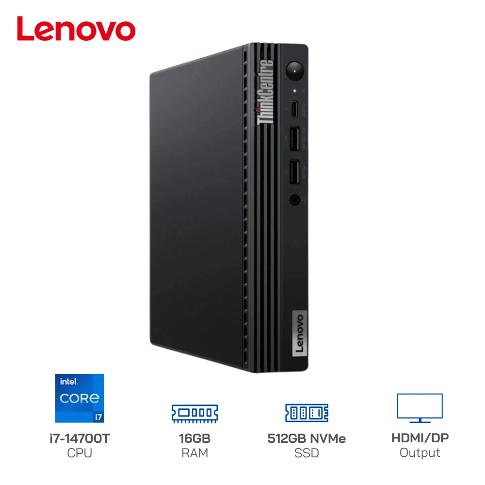 Máy bộ Mini PC Lenovo ThinkCentre M70q Gen 5 Tiny Core i7-14700T, Ram 16GB, SSD 512GB, WiFi 6, Win 11