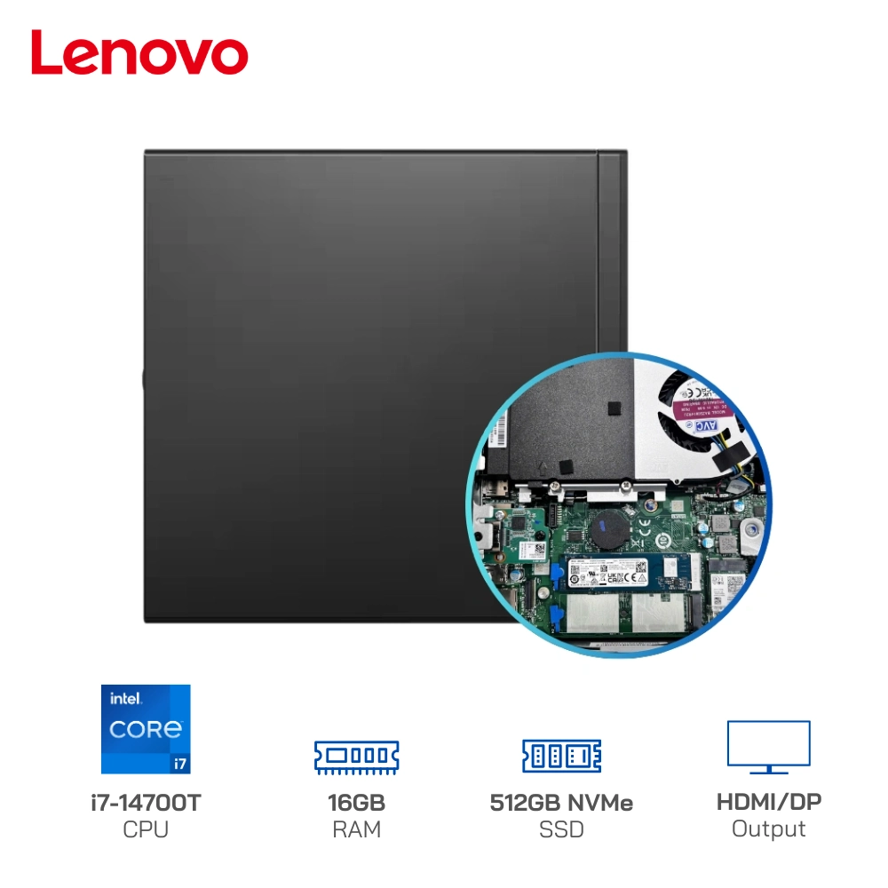 Máy bộ Mini PC Lenovo ThinkCentre M70q Gen 5 Tiny Core i7-14700T, Ram 16GB, SSD 512GB, WiFi 6, Win 11