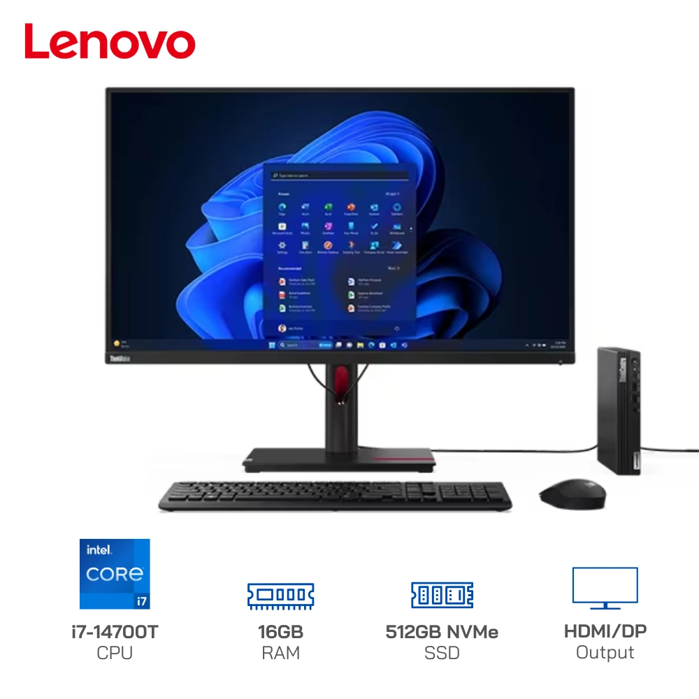 Máy bộ Mini PC Lenovo ThinkCentre M70q Gen 5 Tiny Core i7-14700T, Ram 16GB, SSD 512GB, WiFi 6, Win 11