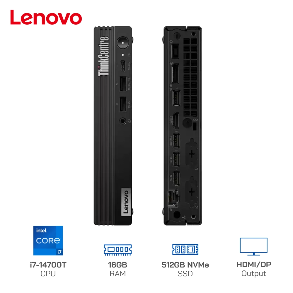 Máy bộ Mini PC Lenovo ThinkCentre M70q Gen 5 Tiny Core i7-14700T, Ram 16GB, SSD 512GB, WiFi 6, Win 11