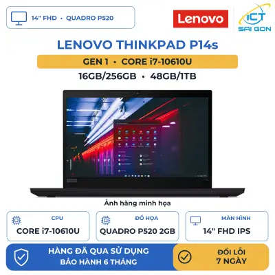 Laptop Lenovo ThinkPad P14s Gen 1 i7-10610U, Ram 16GB, SSD 256GB, VGA Quadro P520 2GB, Màn hình 14 inch FHD IPS