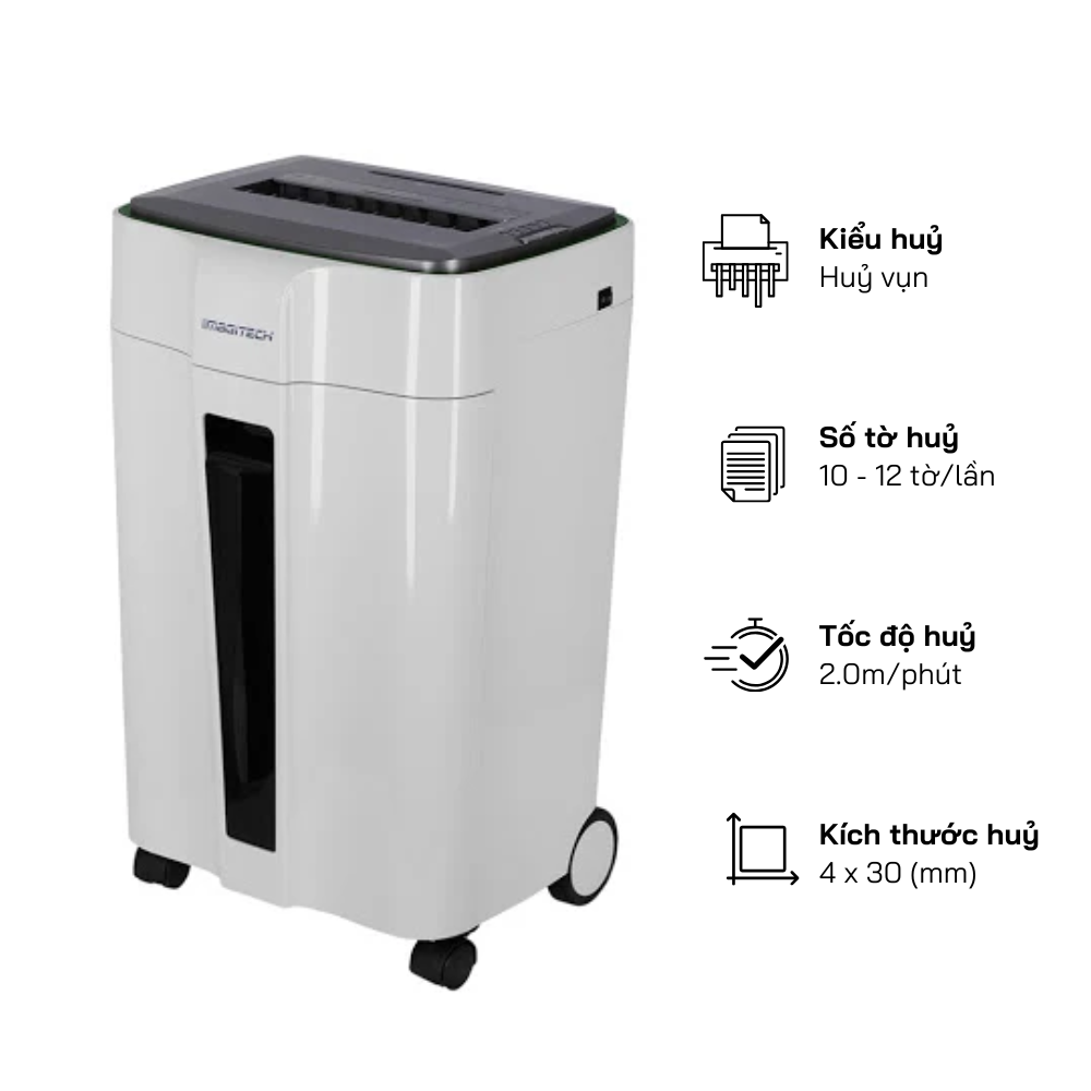 Máy hủy giấy Magitech DM-120C, Hủy Vụn 10-12 Tờ/Lần - Khổ Giấy A4, Tốc độ hủy : 2.0m/min