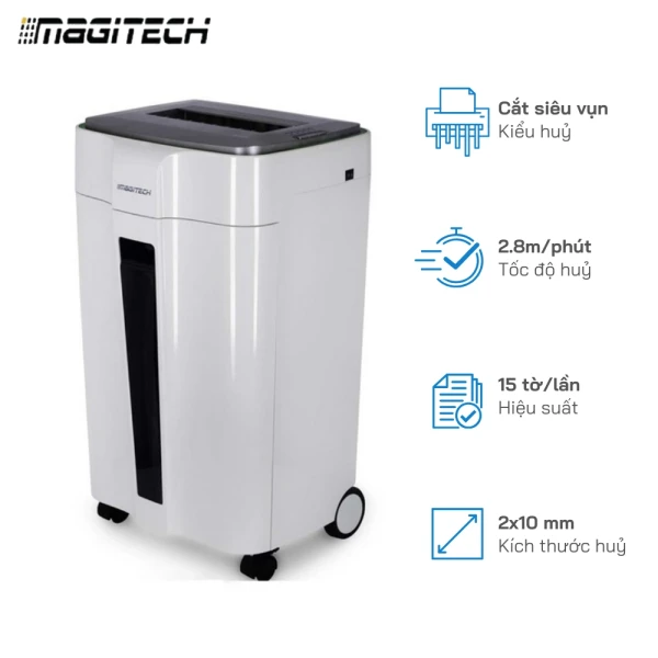 Máy huỷ giấy Magitech DM-300M, Hủy siêu vụn 15 Tờ/Lần - Khổ Giấy A4, Tốc độ hủy: 2.8m/min, Hủy liên tục: 15 phút