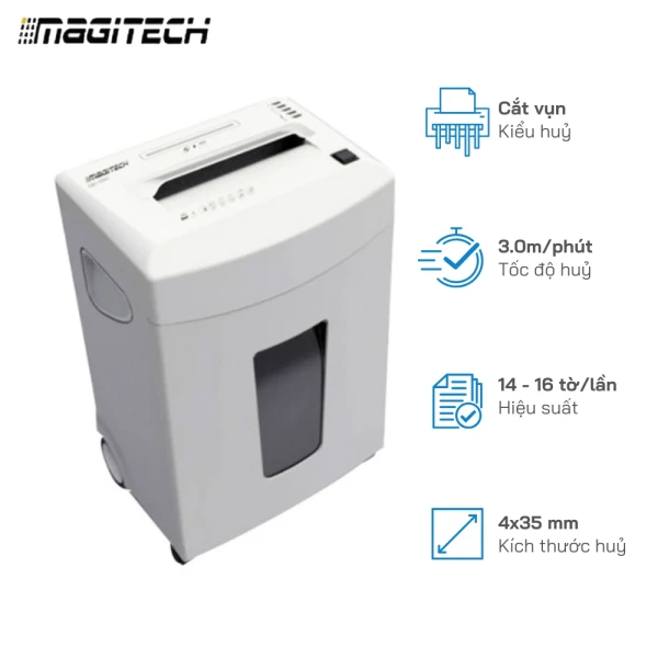 Máy hủy giấy Magitech OM-16XC - Hủy vụn 14-16 Tờ/Lần, Khổ Giấy A4, Tốc độ hủy: 3.0m/min