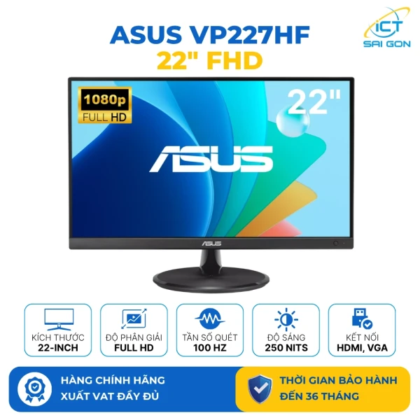 Màn hình gaming ASUS VP227HF 22 inches | VA | FHD | 100Hz | 1ms | Kết nối: HDMI/VGA