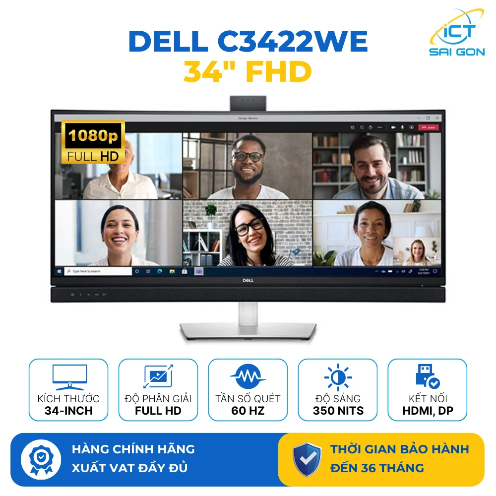 Màn hình hội nghị Dell C3422WE 34 inch Cong WQHD IPS USB Type C Webcam