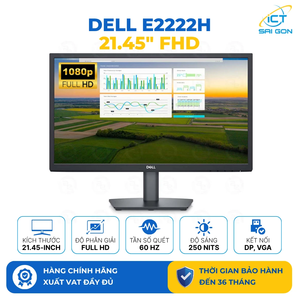 Màn hình Dell E2222H 21.45 inch FHD (1920x1080), Cổng kết nối: DisplayPort 1.2/ VGA, Độ sáng: 250 nit
