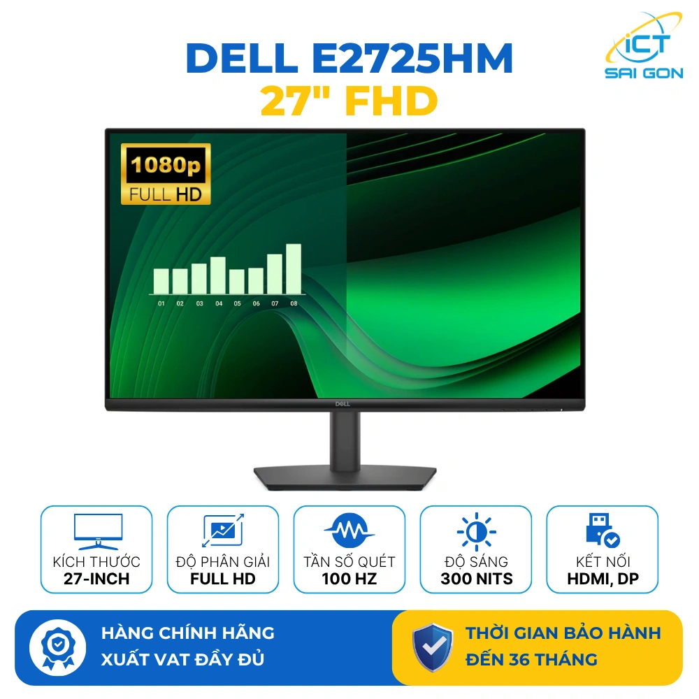 Màn hình Dell Pro E2725HM 27" IPS FHD/100Hz/300nits/Kết nối: HDMI, DP, VGA