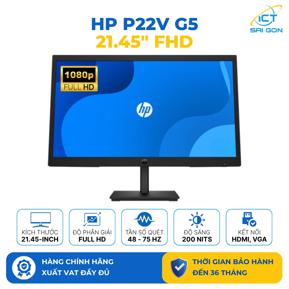 Màn hình HP P22v G5 21.45 inch FHD, Cổng kết nối: VGA, HDMI - 7N909AT