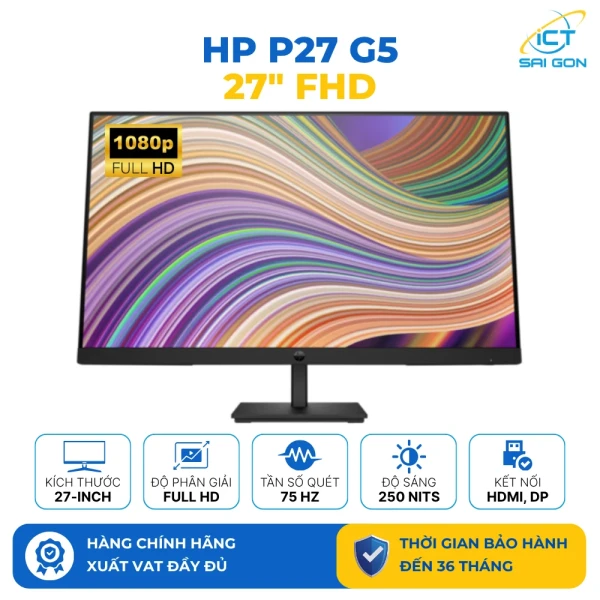 Màn hình HP P27 G5 FHD (64X69AA) - 27-inch - IPS - Cổng kết nối: HDMI 1.4 / DisplayPort 1.2/ VGA