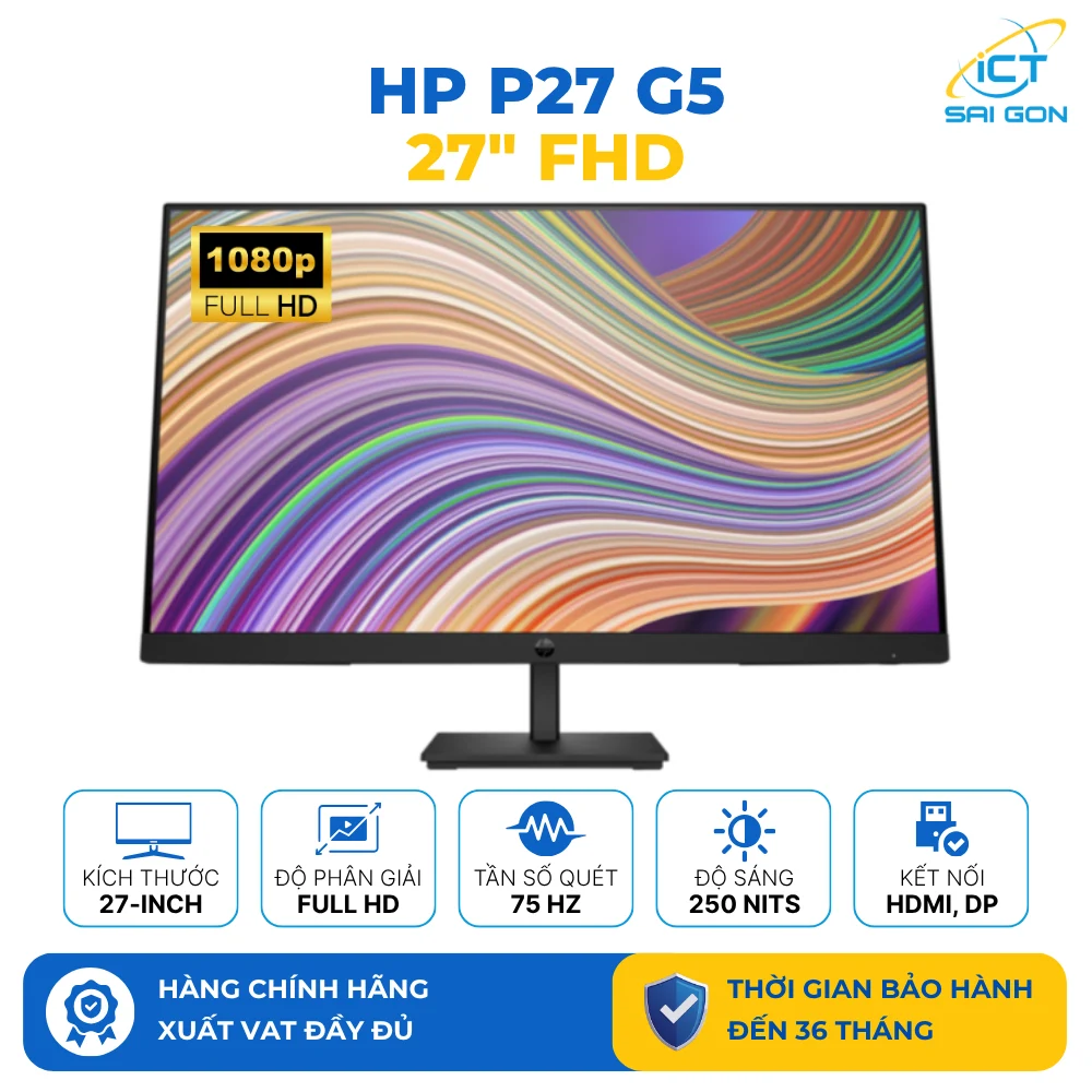Màn hình HP P27 G5 FHD (64X69AA) - 27-inch - IPS - Cổng kết nối: HDMI 1.4 / DisplayPort 1.2/ VGA