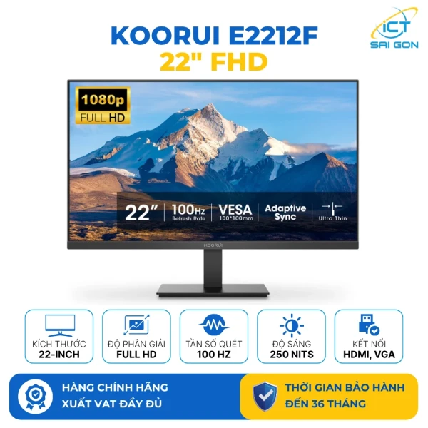 Màn hình FHD Koorui E2212F 22 Inch Tấm nền VA 100Hz 6ms 250nits Kết nối HDMI