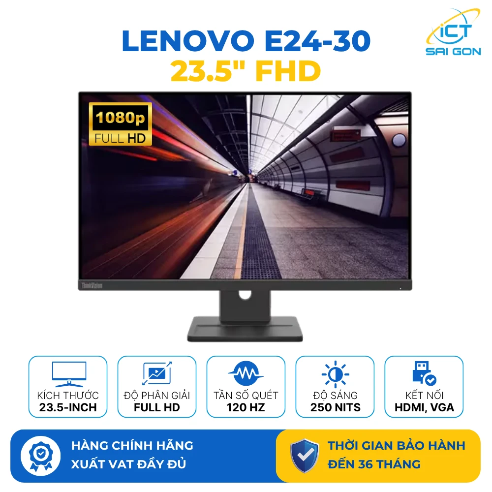 Màn hình Lenovo Think Vision E24-30 63EDMAR2WW (23.8Inch/ Full HD/ 4ms/ 100HZ/ 250cd/m2/ IPS/ Loa)