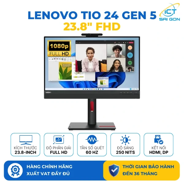 Màn hình ThinkCentre TIO 24 Gen 5 23,8" FHD, lý tưởng với các thiết bị Mini PC