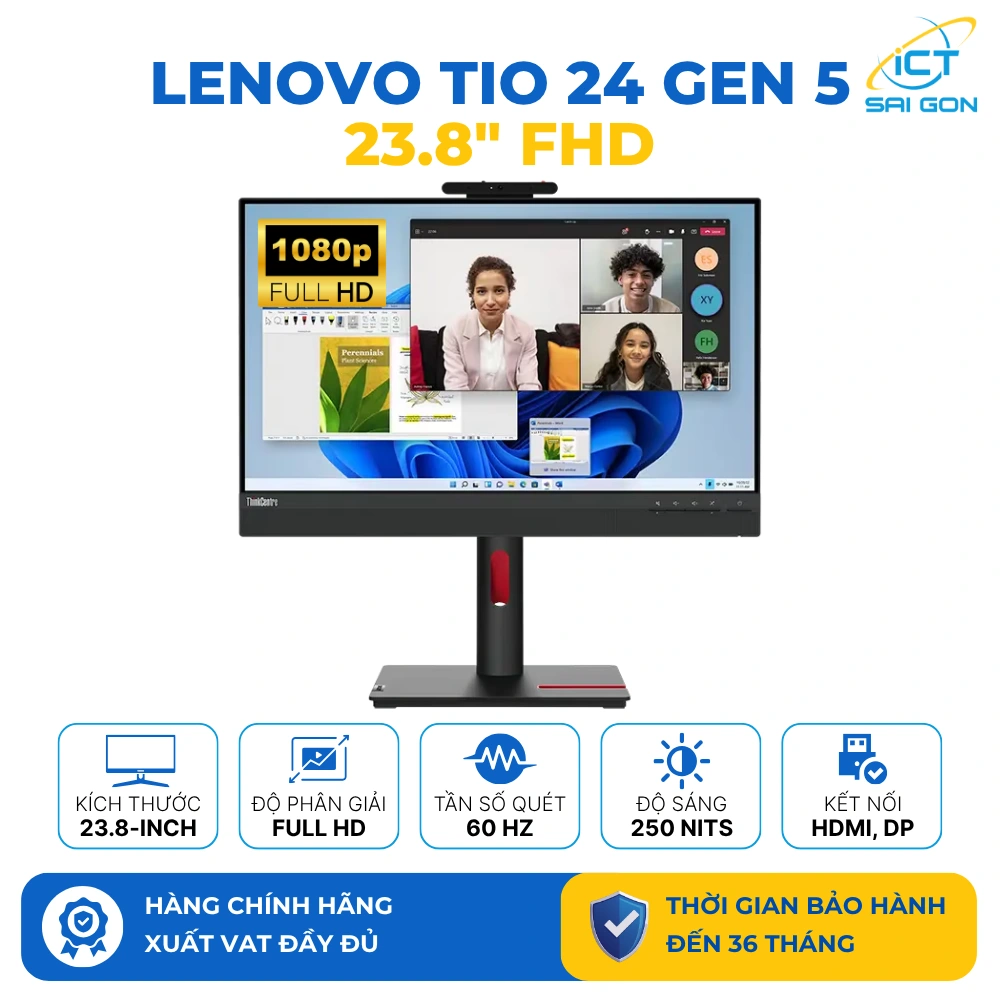 Màn hình ThinkCentre TIO 24 Gen 5 23,8" FHD, lý tưởng với các thiết bị Mini PC