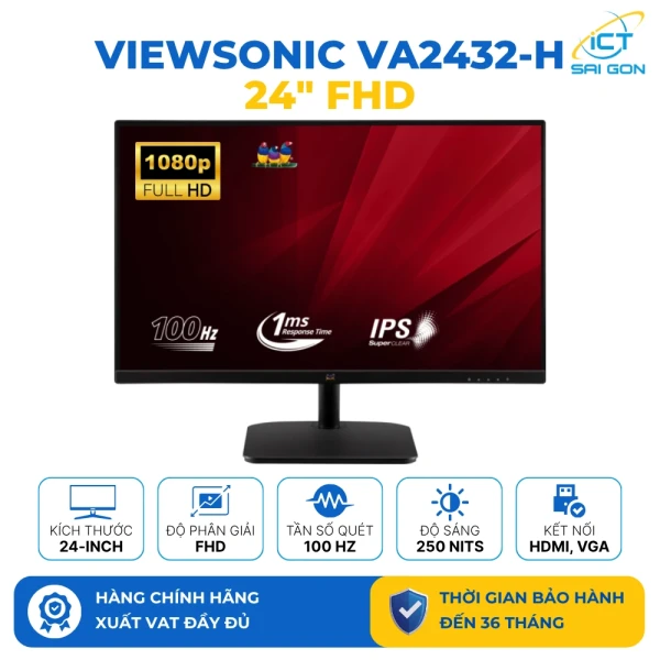 Màn hình LCD VIEWSONIC 24" VA2432-H (1920 x 1080/IPS/100Hz/4 ms)
