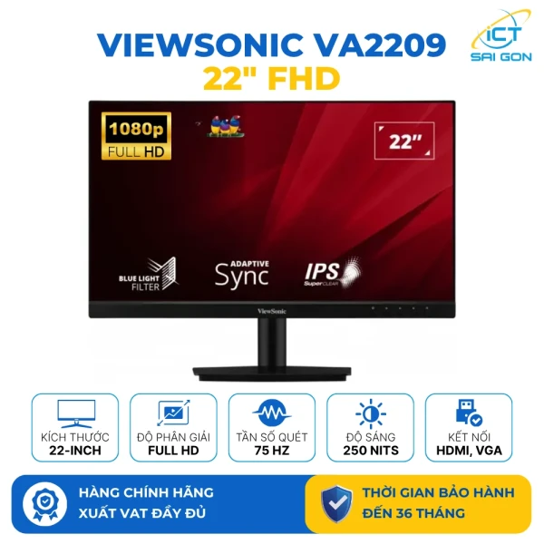 Màn hình Viewsonic 22" VA2209-H (1920 x 1080/IPS/75Hz/4 ms/Adaptive Sync)
