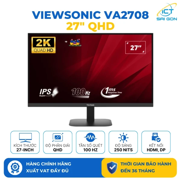Màn hình 2K QHD ViewSonic VA2708-2K-MHD 27inches 100Hz 1ms