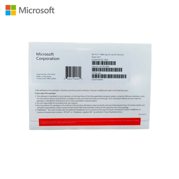 Phần mềm Microsoft Windows 11 Pro 64-bit Eng Intl 1pk DSP OEI DVD FQC-10528 (Nhập khẩu)