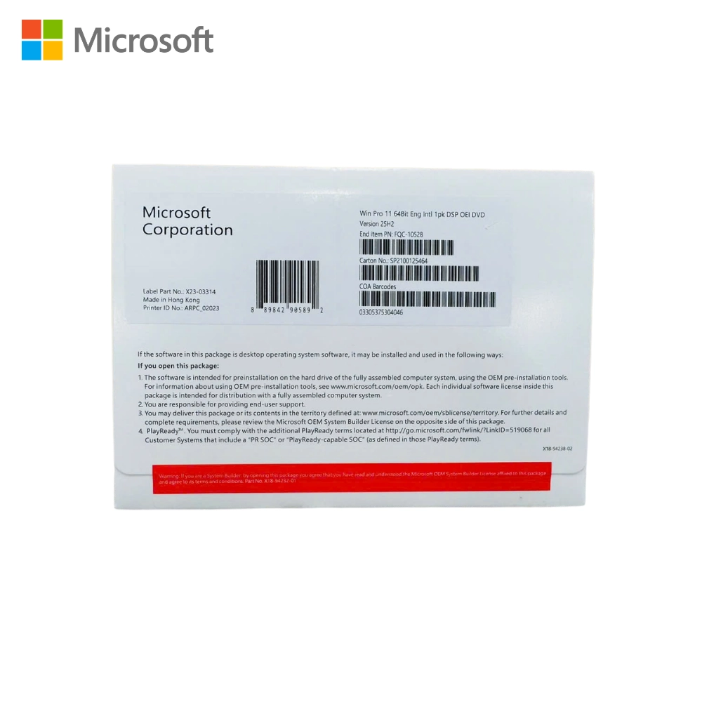 Phần mềm Microsoft Windows 11 Pro 64-bit Eng Intl 1pk DSP OEI DVD FQC-10528 (Nhập khẩu)