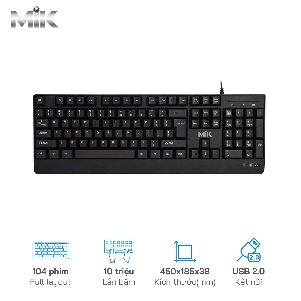 Bàn phím máy tính MIK SHIBA 104 phím, kết nối USB