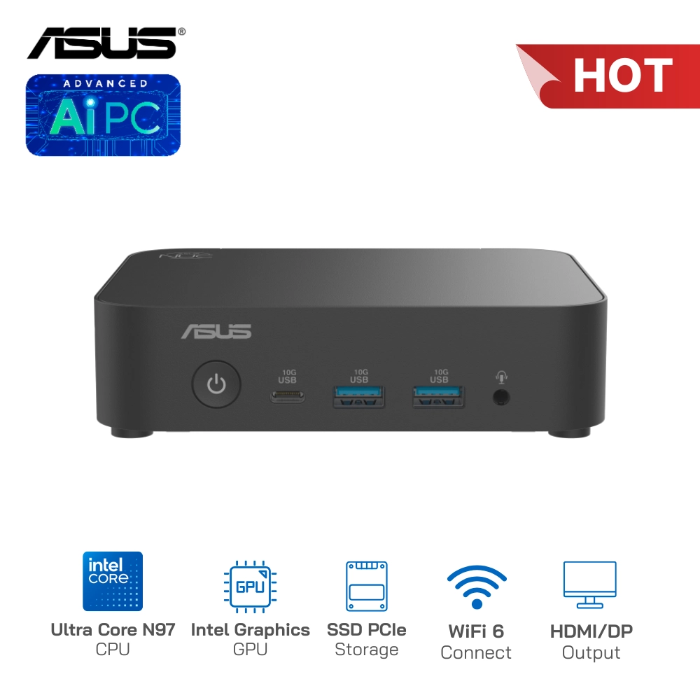 Asus NUC 14 Essential RNUC14MNK9700000/Intel Core N97/SSD NVMe/WiFi 6E/Xuất hình 4K: HDMI và DisplayPort (Barebone)