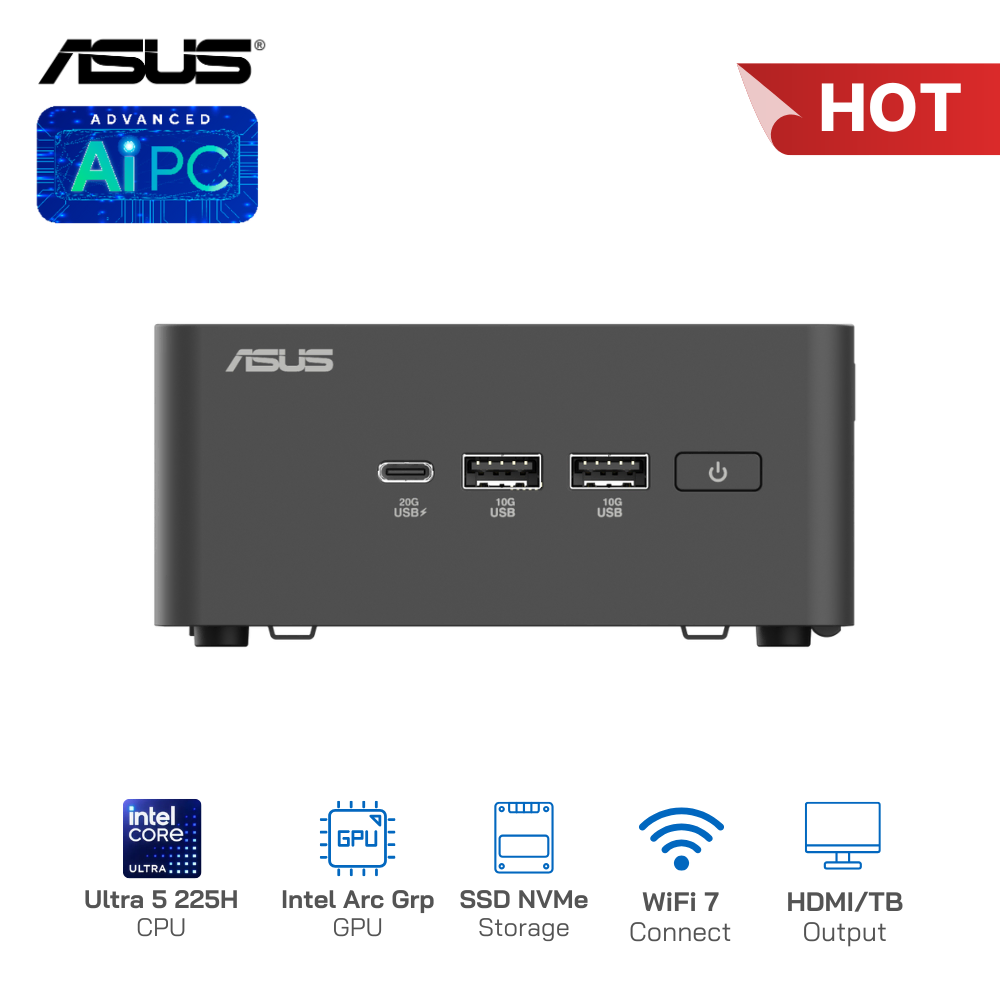 Mini PC Asus NUC 15 Pro Tall (Core Ultra 5 225H | WiFi 7) - Tùy chọn Cấu hình (Barebone / Full Option) - Hàng Chính Hãng