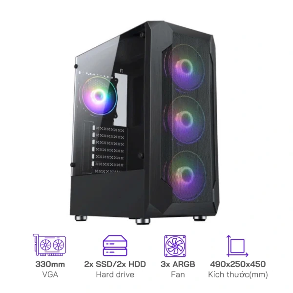 Case Patriot PA903 - Hỗ trợ main: E-ATX/ATX / Micro ATX / ITX - Có 3 fan ARGB trước, kính cường lực bên hông