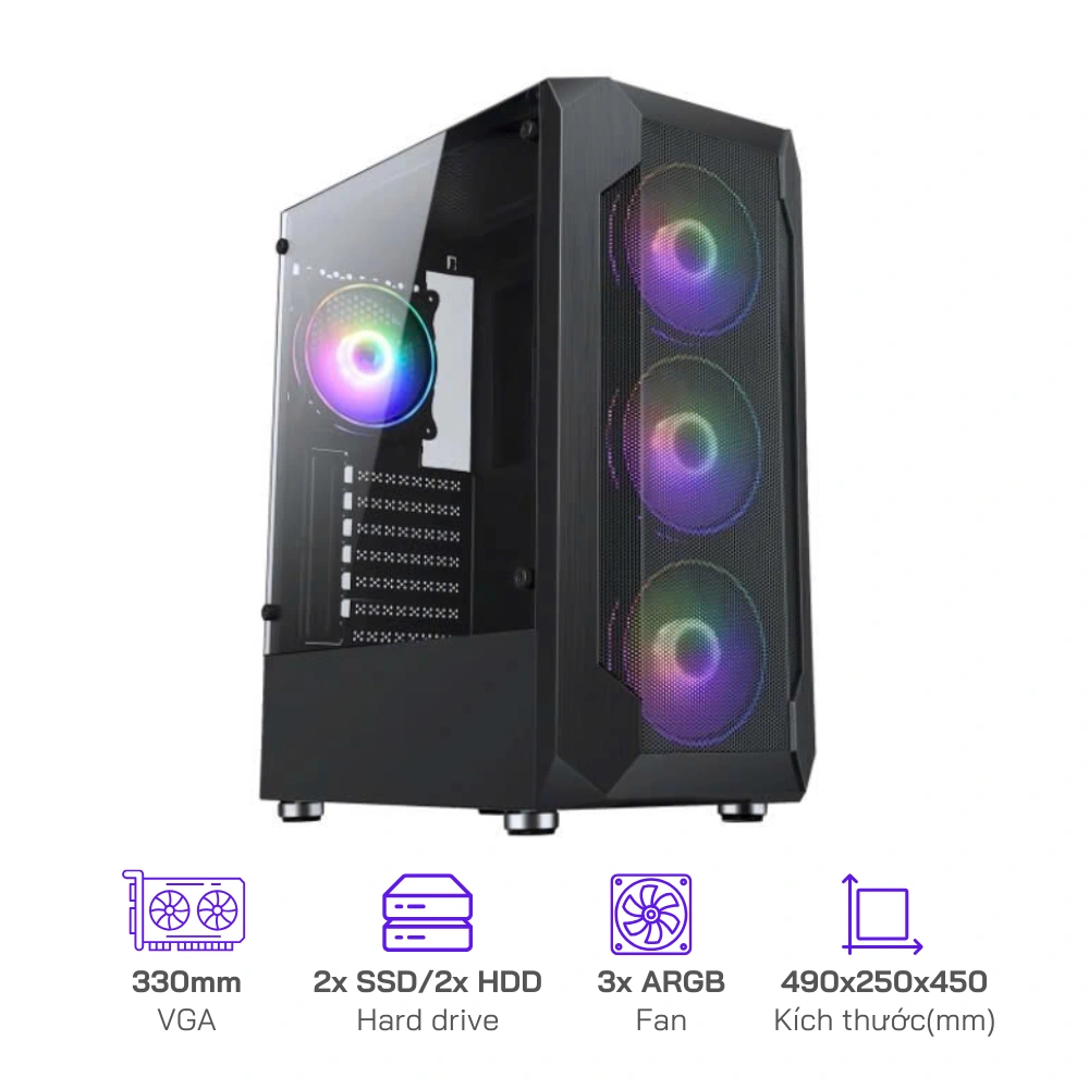 Case Patriot PA903 - Hỗ trợ main: E-ATX/ATX / Micro ATX / ITX - Có 3 fan ARGB trước, kính cường lực bên hông