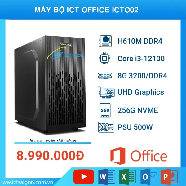 Máy Bộ Vi Tính ICT Office ICTO02 Core I3-12100, Ram 8GB, SSD 256GB, Free DOS