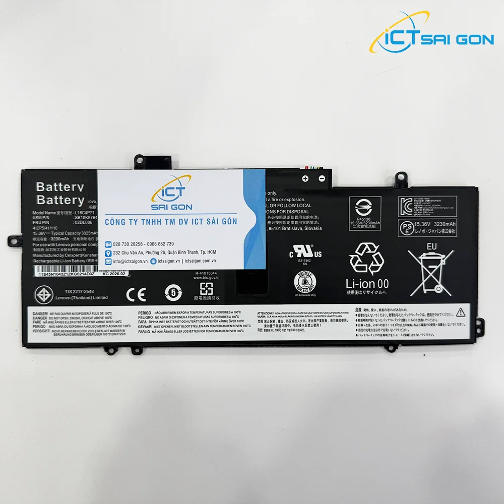 Pin OEM Lenovo ThinkPad X1 Carbon Gen 9 (2021) — 15.36V / 51Wh / 4 cell (L18C4P71)