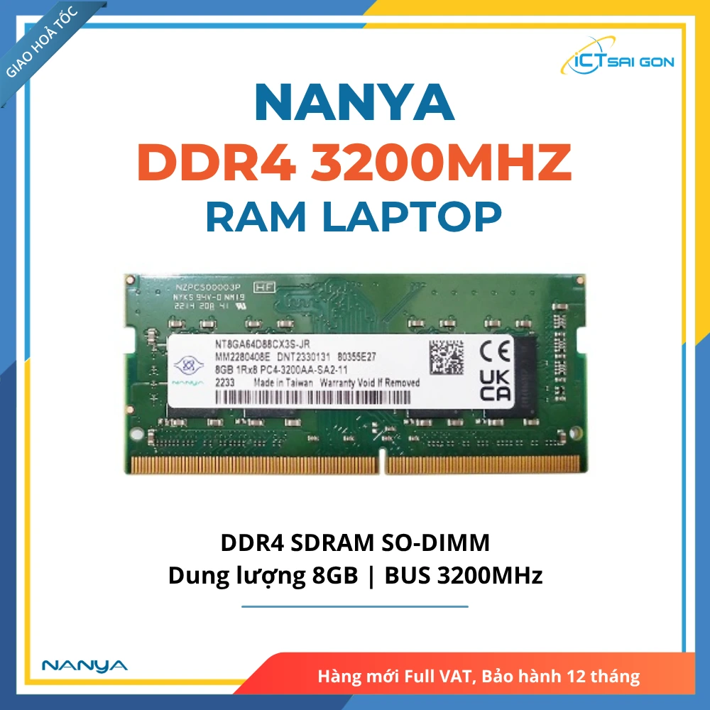 RAM Laptop Nanya 8GB DDR4 3200MHz SO-DIMM (NT8GA64D88CX3S-JR)