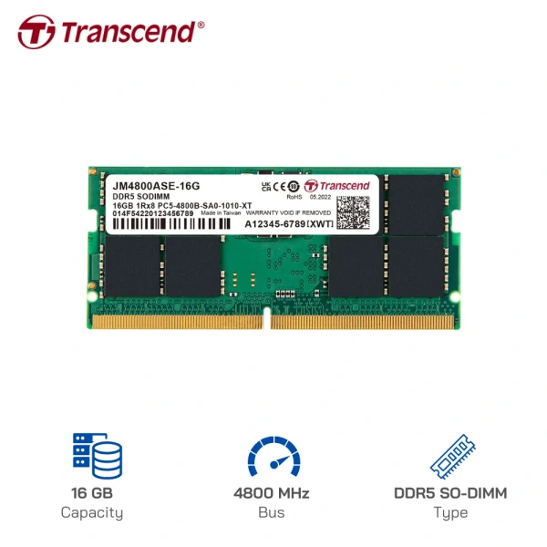 RAM Laptop Transcend 16GB DDR5 4800MHz (JM4800ASE-16G)