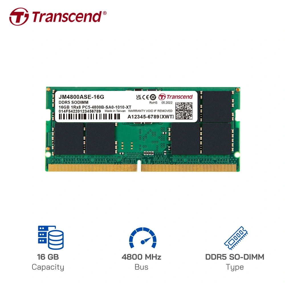 RAM Laptop Transcend 16GB DDR5 4800MHz (JM4800ASE-16G)