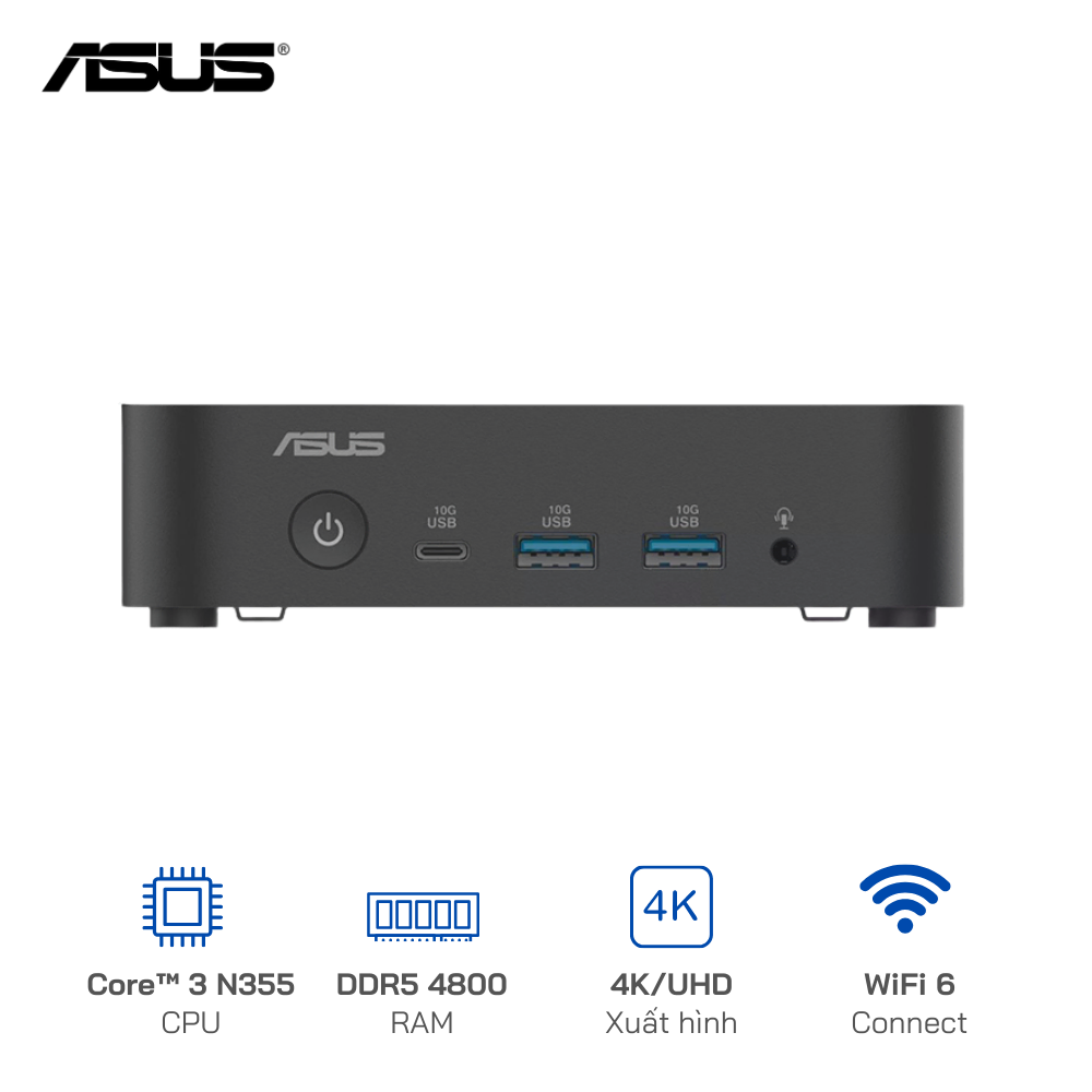 Asus NUC 14 Essential RNUC14MNK3500000 Core3 N355 (8 nhân/ 8 luồng), Ram DDR5/ PCIe® 3.0, Wi-Fi 6 HDMI, Displayport