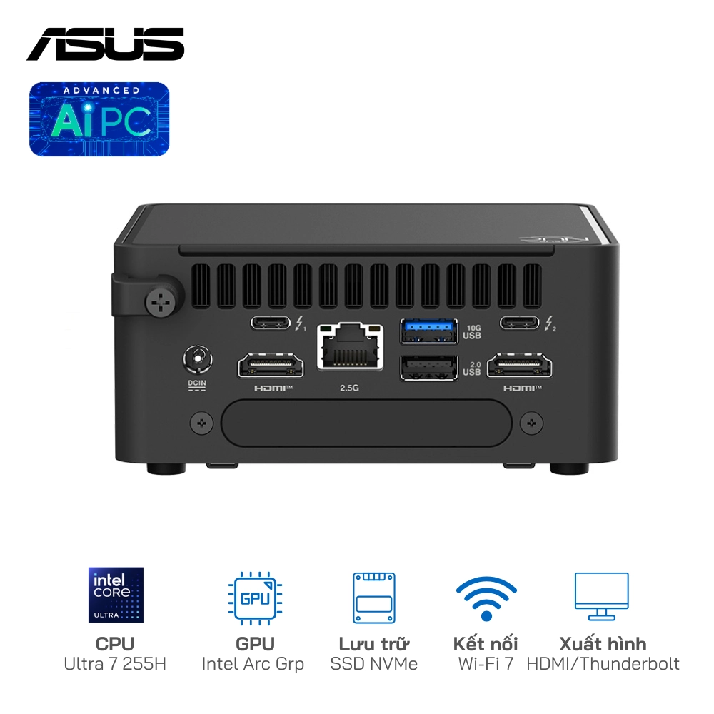 Asus NUC 15 Pro Tall RNUC15CRHU700000I U5-225H/SSD NVMe/WiFi 7/Kết nối 4 màn hình 4K (Barebone)