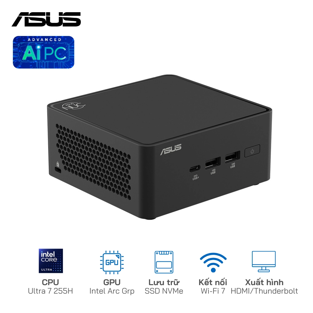 Asus NUC 15 Pro Tall RNUC15CRHU700000I U5-225H/SSD NVMe/WiFi 7/Kết nối 4 màn hình 4K (Barebone)