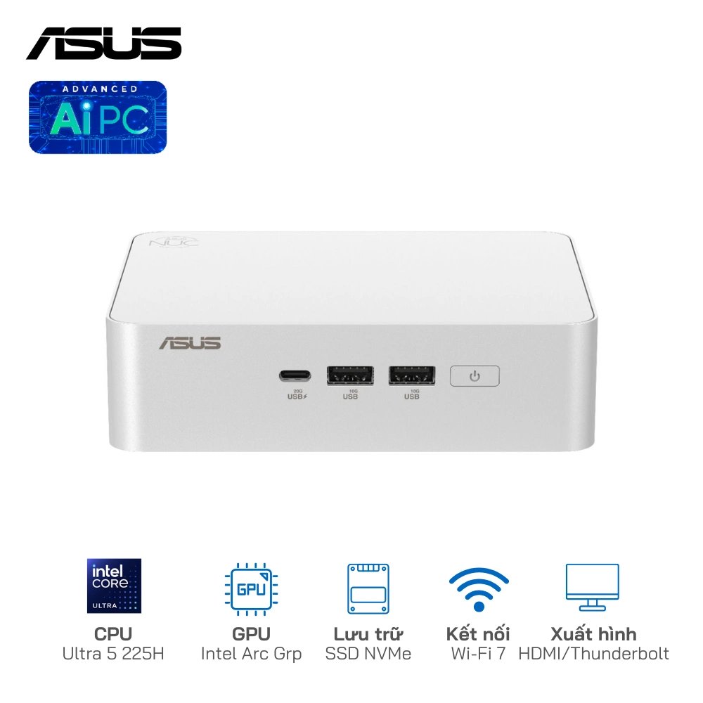 Asus NUC 15 Pro Plus Slim RNUC15CRSU500000I U5-225H/SSD NVMe/WiFi 7/Kết nối 4 màn hình 4K(Barebone)