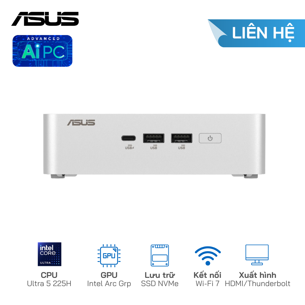 Asus NUC 15 Pro Plus Slim RNUC15CRSU500000I U5-225H/SSD NVMe/WiFi 7/Kết nối 4 màn hình 4K(Barebone)